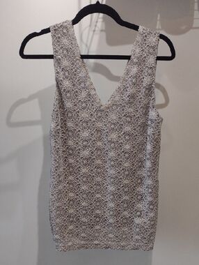 Banana Republic Silver Lace Overlay Tank (Size Medium)
